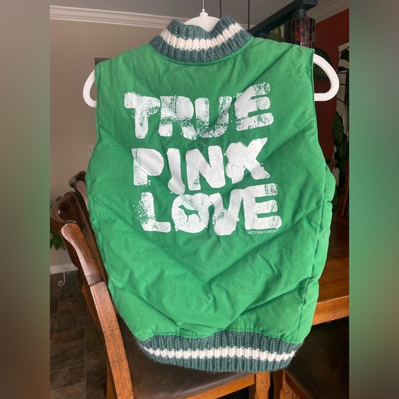 Victoria's Secret Pink "Love 86" Green Down Puffer Vest w Knit Detail - Size M/L - Picture 2 of 6